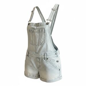 Hollister Striped Denim Overall Shorts XS | Distressed Cuffed Bib Romper